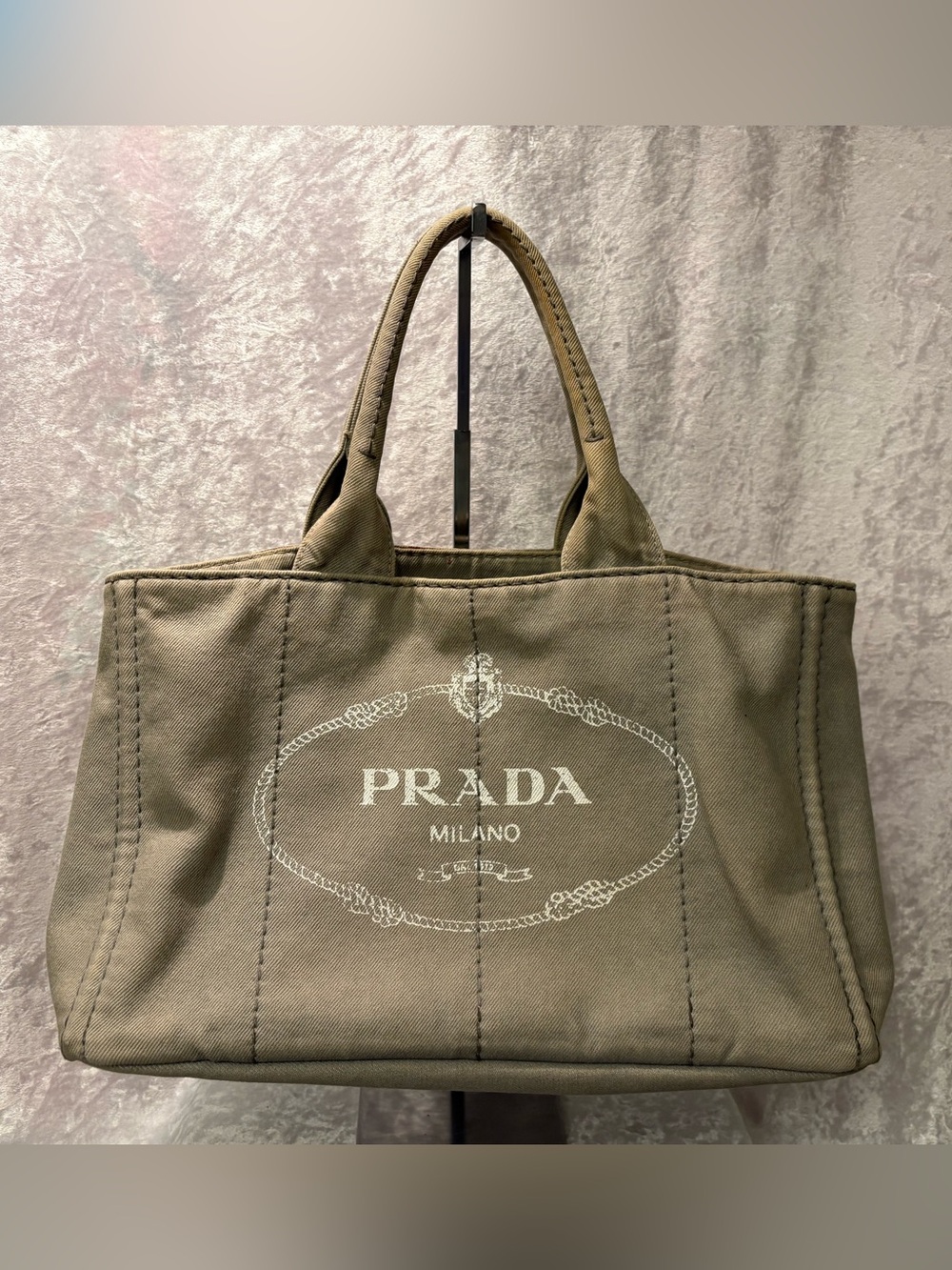 Prada Canapa Large Canvas Tote Bag Gray COA